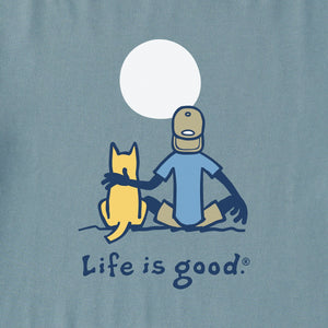 Life is Good. Men's Jake & Rocket Moon Long Sleeve Crusher-Lite Tee, Smoky Blue