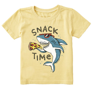 Life is Good. Toddler Snack Time Pizza Shark SS Crusher Tee, Sandy Yellow