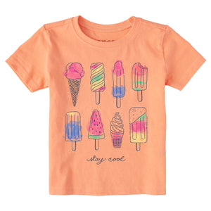 Life is Good. Toddler Watercolor Ice Cream SS Crusher Tee, Canyon Orange