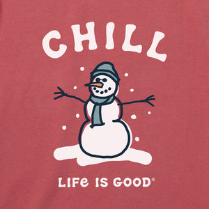 Life is Good. Toddler Chill Snowman LS Crusher Tee, Faded Red
