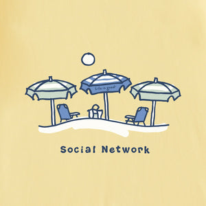 Life is Good Women's Social Network Umbrellas LS Crusher Hooded Tee, Sandy Yellow