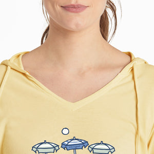 Life is Good Women's Social Network Umbrellas LS Crusher Hooded Tee, Sandy Yellow