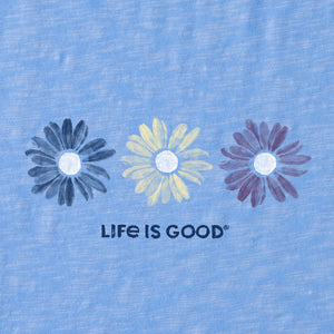 Life is Good. Women's Three Painted Daisies Textured Slub Tank, Cornflower Blue