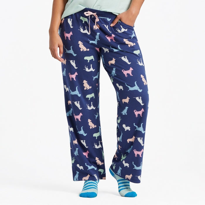 Life is Good Women's Colorful Dogs Pattern Sleep Pants, Darkest Blue