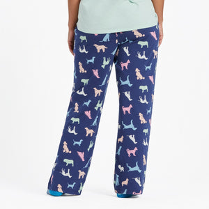 Life is Good Women's Colorful Dogs Pattern Sleep Pants, Darkest Blue
