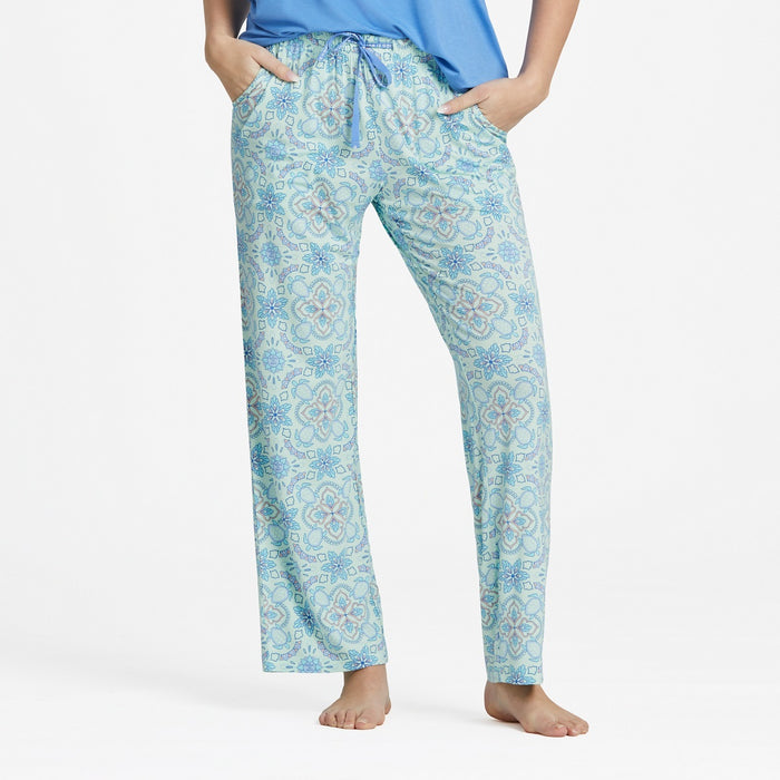 Life is Good Women's Turtle Mandala Pattern Lightweight Sleep Pants, Sage Green