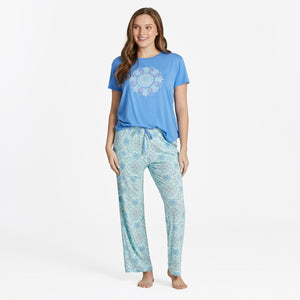 Life is Good Women's Turtle Mandala Pattern Lightweight Sleep Pants, Sage Green