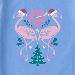 Life is Good. Women's Holiday Flamingo SS Crusher-Lite Tee, Cornflower Blue