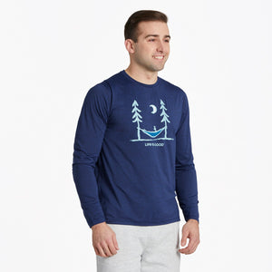 Life Is Good. Men's Peace Out LS Active Tee, Darkest Blue