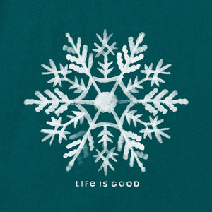 Life is Good. Women's Watercolor Snowflake Long Sleeve Crusher Vee, Mallard Green