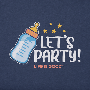 Life is Good. Baby Naive Let's Party Milk Bottle Long Sleeve Crusher Bodysuit, Darkest Blue