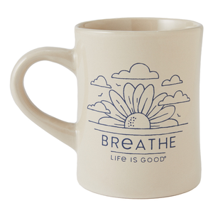Life is Good. Breathe Sunflower Sunrise Diner Mug, Bone