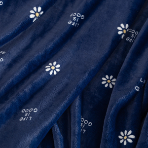 Life is Good. Daisy Plush Throw Blanket, Darkest Blue