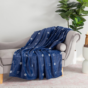 Life is Good. Daisy Plush Throw Blanket, Darkest Blue