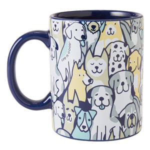 Life is Good Heart of Dogs Pattern Jake's Mug, Darkest Blue