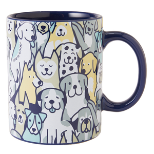 Life is Good Heart of Dogs Pattern Jake's Mug, Darkest Blue