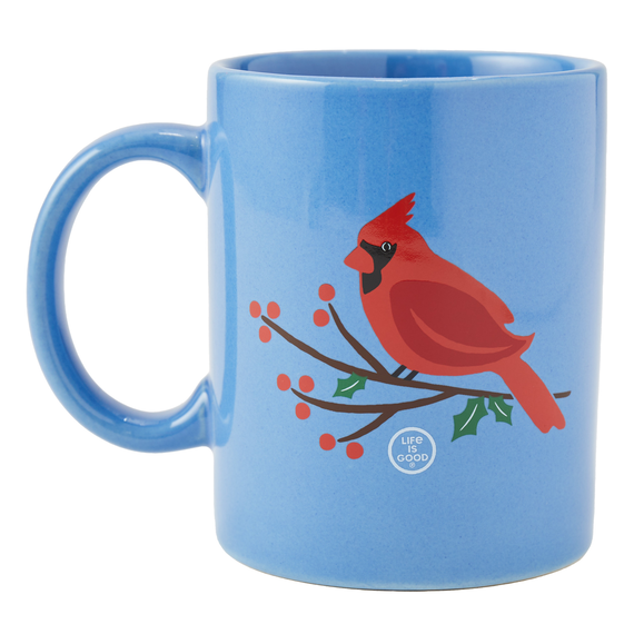 Life is Good. Holiday Cardinal Jake's Mug, Cornflower Blue