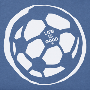 Life is Good. Kid's Soccer Ball Sketch Crusher Tee, Vintage Blue