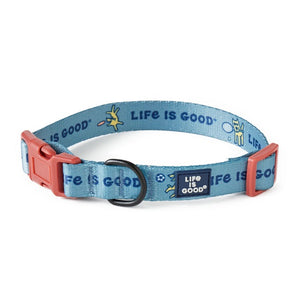 Life Is Good. Sports Icons Dog Collar, Smoky Blue