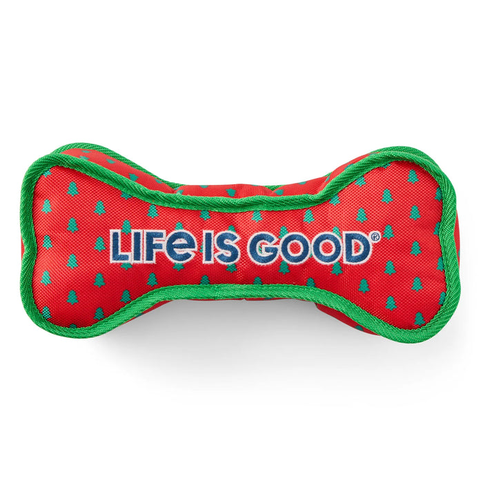 Life is Good. Christmas Trees Jumbo Oxford Bone Dog Toy in Red