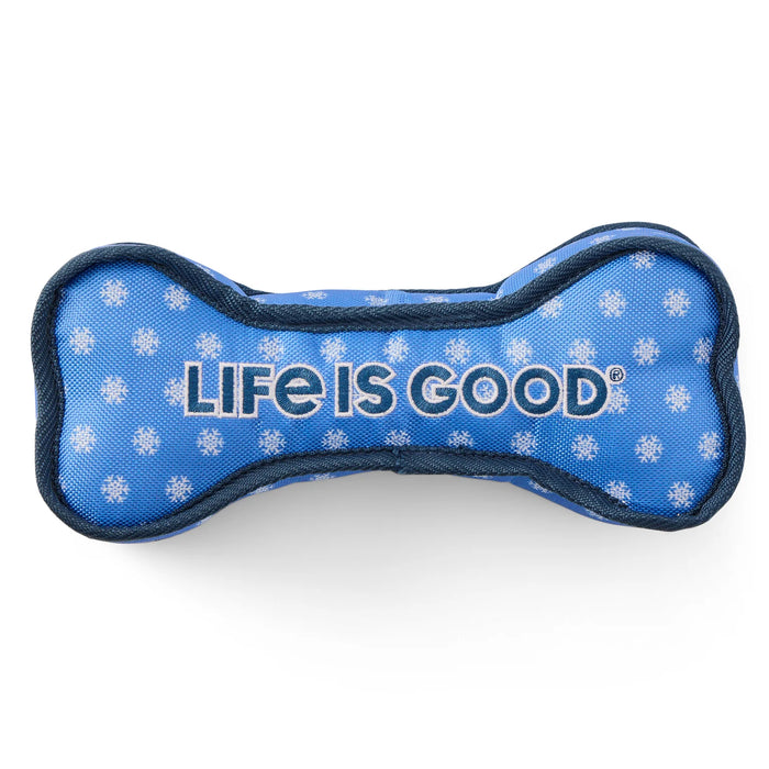 Life is Good. Snowflakes Jumbo Oxford Bone Dog Toy, Multi-Blue