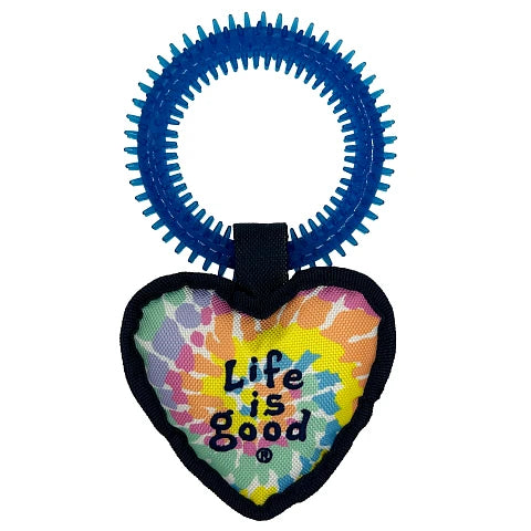 Life is Good. Tie Dye Heart Dog Toy, Multicolor