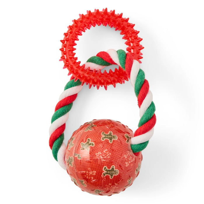 Life is Good. Gingerbread Jake Rope Spiky Ring and Ball Dog Toy
