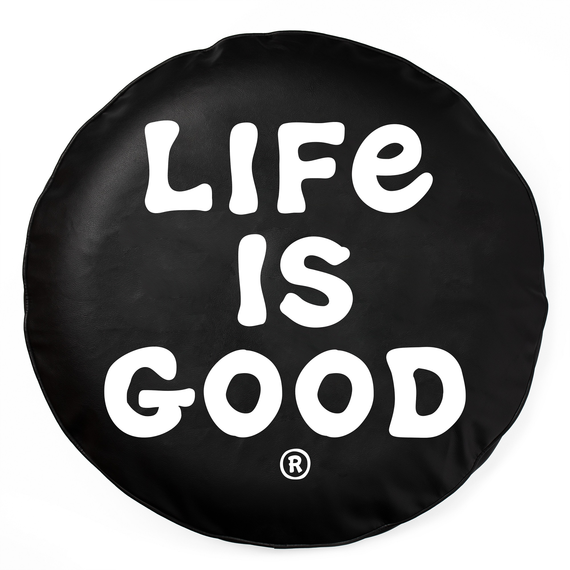 Life is Good. LIG Large Vintage Wordmark Stacked Tire Cover, Jet Black
