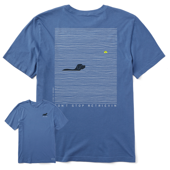 Life is Good. Men's Black Lab Retrievin' Crusher Tee, Vintage Blue