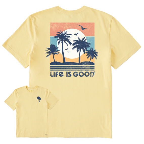 Life is Good. Men's Clean Beachy Palms Crusher Tee, Sandy Yellow