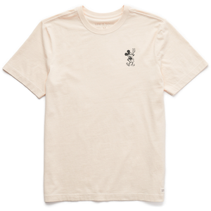 Life is Good. Men's Clean Steamboat Willie Peace Mini Short Sleeve Crusher Tee, Putty White