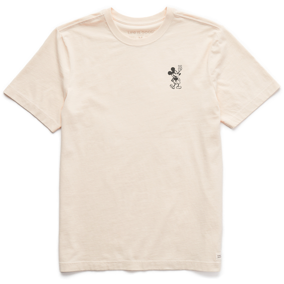 Life is Good. Men's Clean Steamboat Willie Peace Mini Short Sleeve Crusher Tee, Putty White