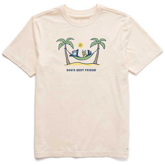 Life is Good. Men's Dog's Best Friend Crusher Tee, Putty White
