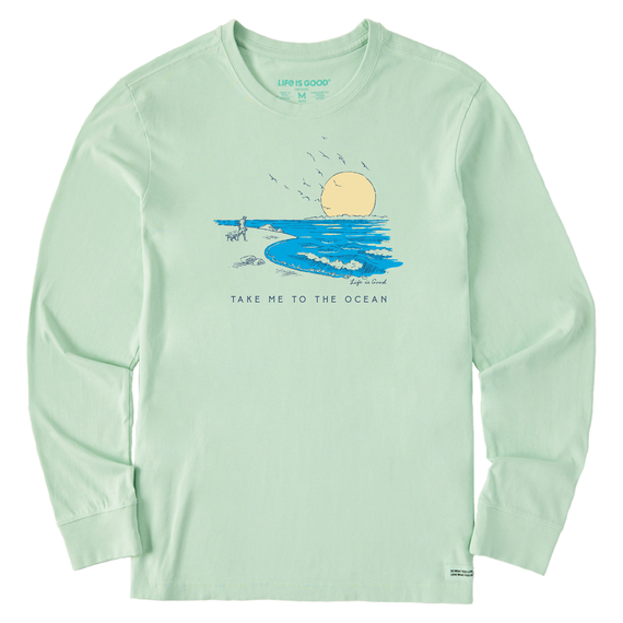 Life is Good. Men's Fineline Ocean Walk Long Sleeve Crusher Tee, Sage Green