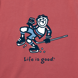Life is Good. Men's Fist Pump Hockey Crusher Tee, Faded Red