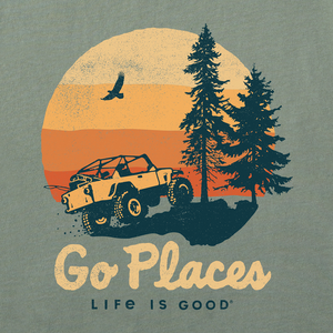 Life is Good. Men's Go Places Long Sleeve Crusher Tee, Moss Green