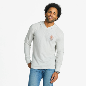 Life is Good. Men's Groovy Keep Your Sunny Side Up Textured Slub Hoodie, Fog Gray