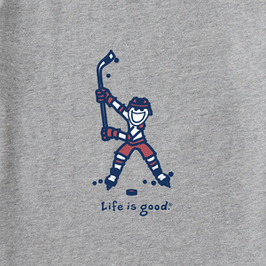 Life is Good. Men's Jake Hockey Swing Long Sleeve Crusher Tee, Heather Gray