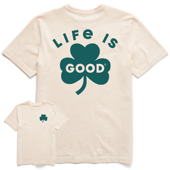 Life is Good. Men's Life is Good Bold Shamrock Crusher Tee, Putty White