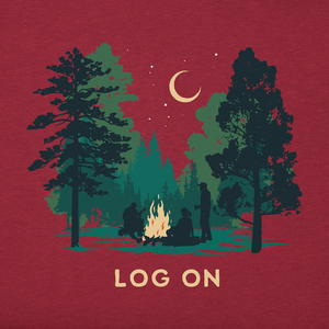 Life is Good. Men's Log On Campfire Long Sleeve Crusher-Lite, Cranberry Red