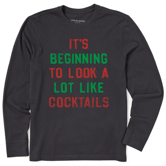 Life is Good. Men's Look A Lot Like Cocktails Long Sleeve Crusher Tee, Jet Black