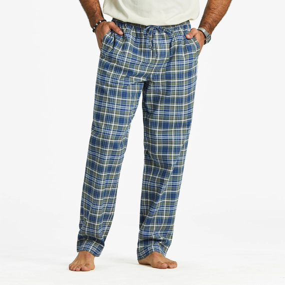 Life is Good. Men's Moss and Darkest Blue Plaid Pattern Classic Sleep Pant