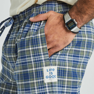 Life is Good. Men's Moss and Darkest Blue Plaid Pattern Classic Sleep Pant