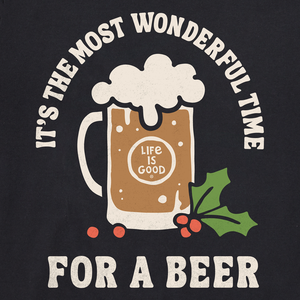 Life is Good. Men's Most Wonderful Time for a Christmas Beer Long Sleeve Crusher Tee, Faded Black