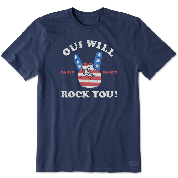 Life is Good. Men's Oui Will Rock You Short Sleeve Tee, Darkest Blue