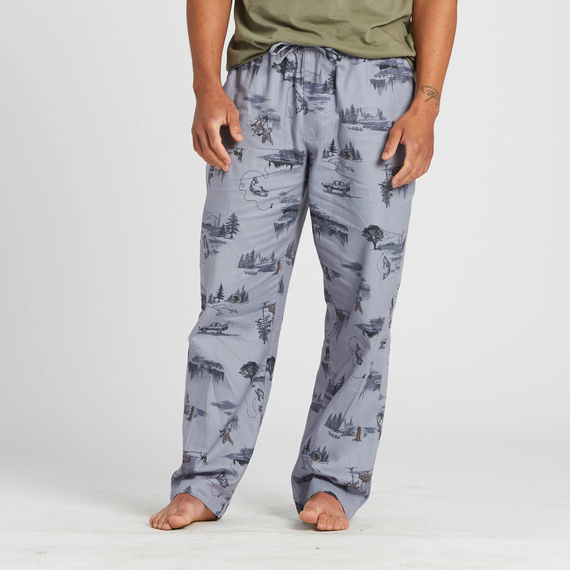 Life is Good. Men's Outdoor Fishing Landscape Pattern Classic Sleep Pant, Stone Blue