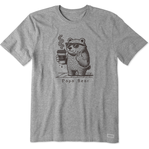 Life is Good. Men's Papa Bear with Coffee Crusher Tee, Heather Gray