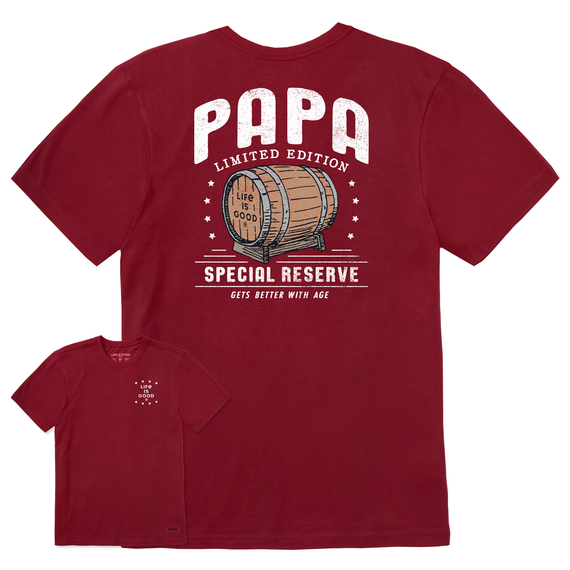 Life is Good. Men's Papa Whiskey Barrel Crusher Tee, Adirondack Red