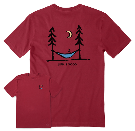 Life is Good. Men's Peace Out Crusher Tee, Cranberry Red