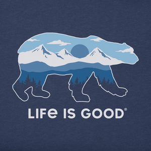 Life is Good. Men's Polar Bear Landscape Long Sleeve Crusher Tee, Darkest Blue